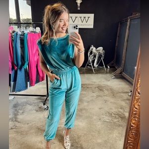 Teal Velvet Jumpsuit💕